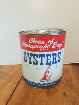 Vintage Choice Of Chesapeake Bay Oysters Remlik Va Gallon Tin Can & Lid