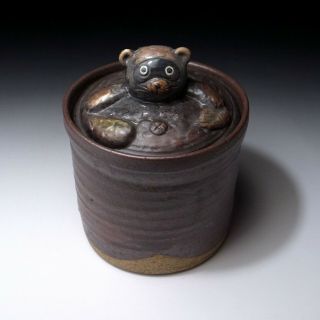 @cp33 Japanese Pottery Tea Ceremony Container,  Mizusashi,  Osuna Ware,  Tanuki
