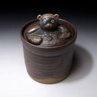 @CP33 Japanese Pottery Tea ceremony Container,  Mizusashi,  Osuna ware,  Tanuki 2