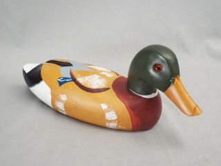 Vintage Mallard Duck Decoy Carved Wood Hand Painted Home Decor 13.  5 " Long