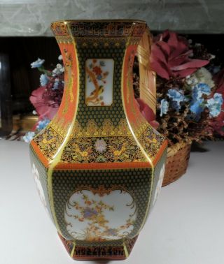 Chinese Antique Hand Painted Octagon Vase Qing Dynasty Yongzheng Mark
