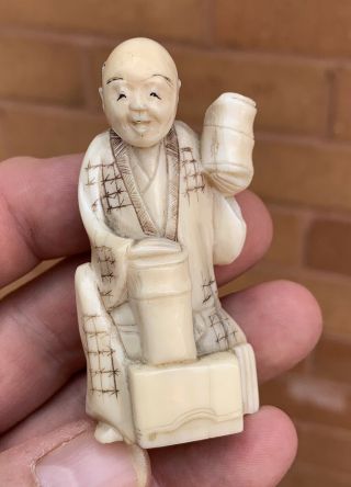 A Early Antique Good Quality Carved Nut Japanese Meiji Period Okimono C1860s.
