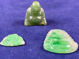 Three Antique Chinese Carved Jade Miniature Buddha Figurine,  Pendant And Plaque.