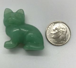 Vintage Carved Green Chinese Jade Gemstone Miniature Tiny Lucky Cat 25mm Figure