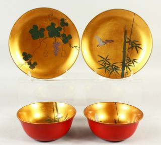 A Japanese Meiji Period Lacquer Cups And Saucers