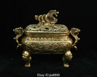Marked Chinese Bronze Brass Animal Dragon Beast Incense Burner Censer Statue 08