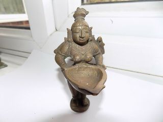 Antique Cast Bronze Metal Indian Shiva Figure Oil / Incense Lamp H 11 Cm