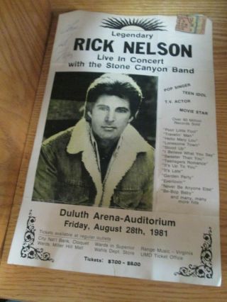Rare Vintage Ricky Rick Nelson Signed Duluth Mn Concert Poster & Ticket Stub
