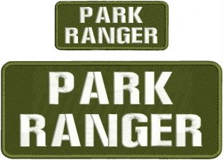 Park Ranger Embroidery Patch 4x10 And 2x5 Hook On Back Od Green/white