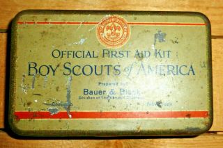 Antique Official Boy Scouts Of America Metal First Aid Kit Tin (empty) C1915