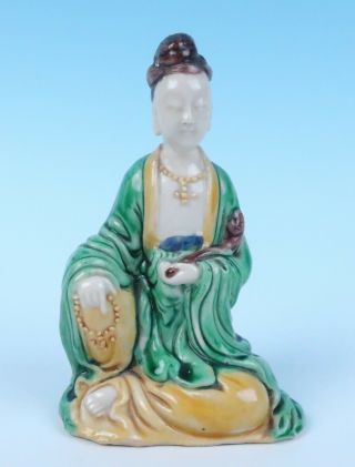 Antique Chinese Porcelain Guanyin Figure Kwan - Yin Sancai Earthernware Figurine 2