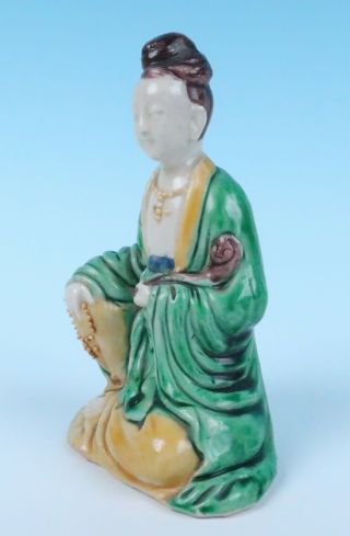 Antique Chinese Porcelain Guanyin Figure Kwan - yin Sancai Earthernware Figurine 2 2