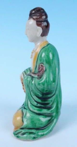 Antique Chinese Porcelain Guanyin Figure Kwan - yin Sancai Earthernware Figurine 2 3