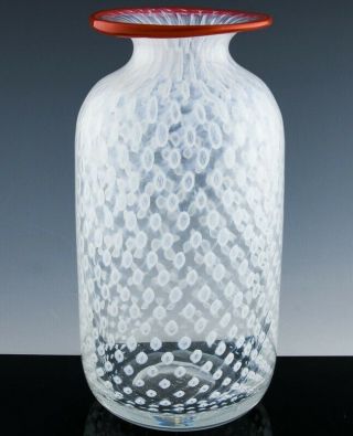 Fine Vintage Kosta Boda Bertil Vallien Cranberry White Opalescent Art Glass Vase