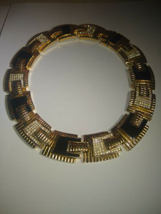 Vintage Christian Dior Large Gold,  Enamel & Rhinestone Link Necklace