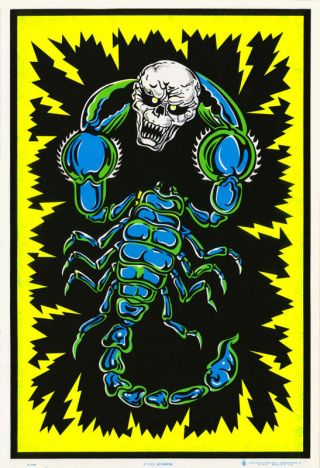 Poster :animal: Scorpion & Skull - Black Light/flocked - 1723 Lp38 S