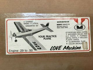 Vintage Midwest Products Love Machine Rc Airplane Kit Very Rare