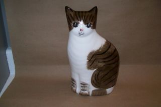 N.  S.  Gustin Co.  Ceramic Cat 10.  5 " Tabby Brown And White