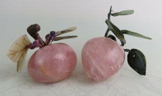 Vtg Chinese Natural Rose Quartz Carved Pink Stone Fruit Plums Jade Crystal