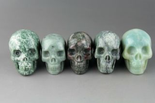5 Pics China Jade Stone Skull,  Chinese Hand - Carved Jade Skull Statue 1376