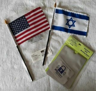 Small Israel And Usa Flag Combo Stick Flags Plus Rfid Blockers