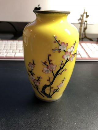 Vintage Japanese Cloisonne Vase Yellow Sato In For Its Age