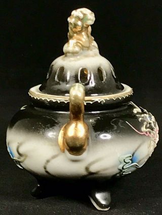 OLD Vintage Japanese Moriage Porcelain Incense Burner Footed Dragon Ware SIGNED 2