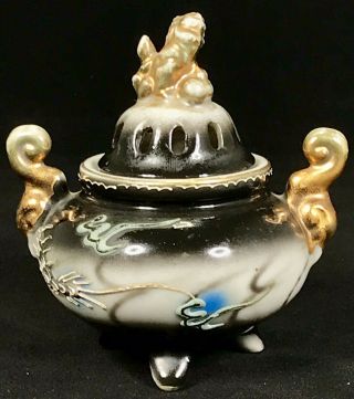 OLD Vintage Japanese Moriage Porcelain Incense Burner Footed Dragon Ware SIGNED 3