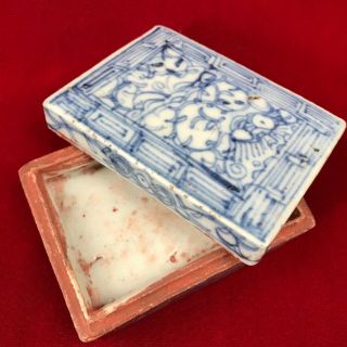 Antique Chinese Porcelain Blue And White Ink Box 3.  5 " X 2.  5 "