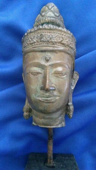 19th Century Larger Bronze Antique Asian Buddha Head 8  Statue