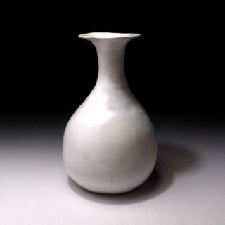 @am33: Vintage Japanese Pottery Vase,  Kyo Ware,  White Glaze