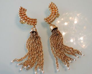 Vtg 80s Givenchy Paris 4.  5 " Gold Chain Tassel Drop Big Statement Runway Earrings