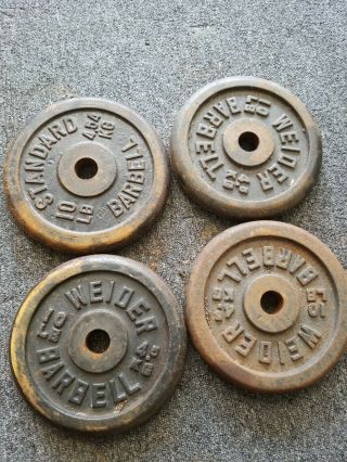Vintage Pair WEIDER 10 LB Weight Plates 4 x 10 lb - 1” HOLE 2