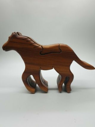 Horse Shaped Secret Puzzle Trinket Box Stash Box Hand Carved Wood Art