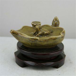 Chinese Ancient Antique Hand Make Frog Lotus Leaf Droplets