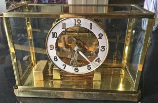 Vintage German Westminster Chime Crystal Cased Brass Casket Mantle Clock 11x8x5 "