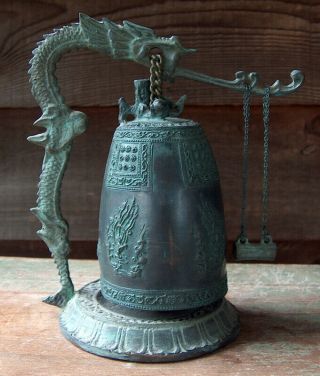 Estate Find Antique Bronze Temple Bell Dragon Stand Gong Buddhist Japanese