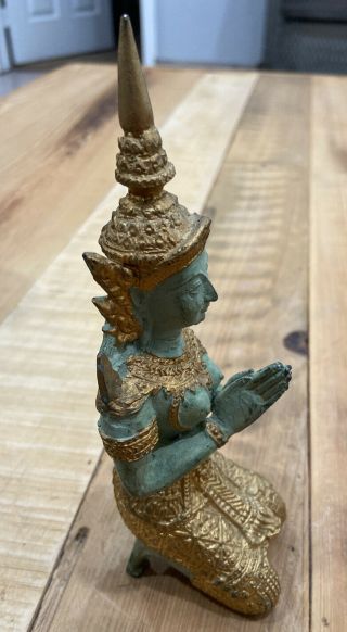 Pair Thai Dancer Bronze Statue Gold Gilt 3