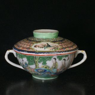 Late 19th C Antique Chinese Porcelain Hand Painted Famille Rose Bowl Tea Cup Lid