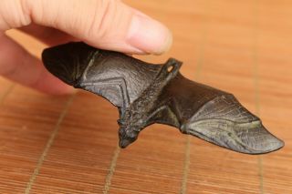 Rare Chinese Old Bronze Hand Carved Bat Statue Figure Collectable Pendant Art