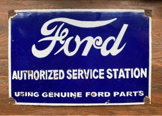Vintage " Ford Authorized Service Station " Porcelain Enamel Sign 24 " X16 "