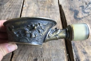 Vintage Eastern Brass Silk Iron Engrave Dragons Oni Base Handle ?