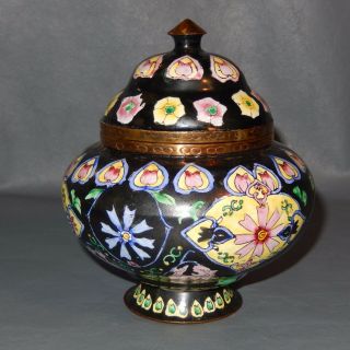 Chinese Canton Enamel Black Hand Painted Urn Box Tea Caddy Incense Ginger Jar