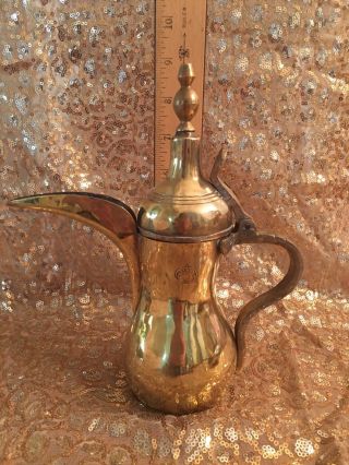 ANTIQUE BRASS MIDDLE EASTERN ARABIC DALLAH COFFEE TEA POT W HALLMARK 2