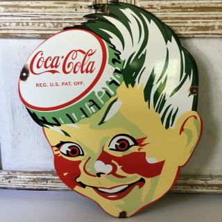 Vintage Coca Cola Sprite Boy Porcelain Sign Soda Service Station Country Store