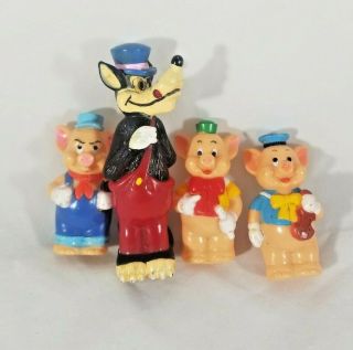 Vintage 3 Little Pigs & The Big Bad Wolf Plastic Toys Figures Walt Disney
