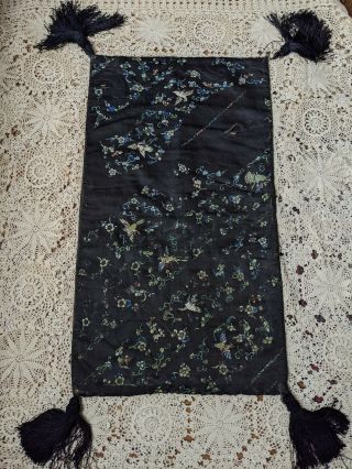 Antique Chinese Silk Embroidered Textile 19th C.  Floral Embroidery Qing Birds