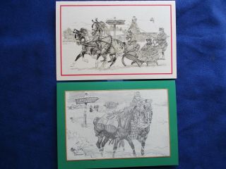 Vintage Paul Brown Horse Illustration Christmas Inn Cards Sleigh Packages