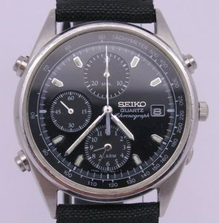 Vintage 1992 Seiko Quartz Chronograph Mens 37mm Steel Watch 7t32 - 7b30 Black