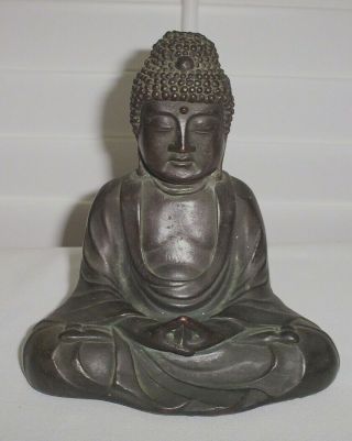 Vintage Japanese Bronze Seated Buddha 6 " Sculpture Marked W Circle Inside Shield